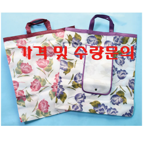 부직포 장바구니(핑크 꽃,보라 꽃)400*460